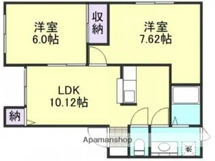 JR山陽本線 新倉敷駅 徒歩20分 2階建 築19年(2LDK/1階)の間取り写真