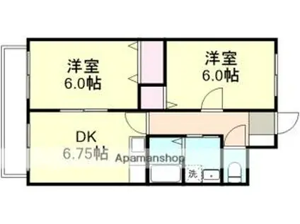 JR山陽本線 鴨方駅 徒歩18分 2階建 築20年(2DK/1階)の間取り写真