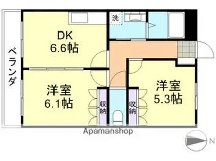 JR山陽本線 金光駅 徒歩9分 2階建 築21年(2DK/1階)の間取り写真