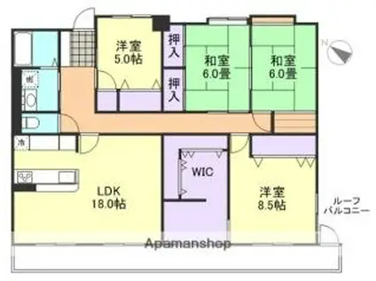 JR山陽本線 倉敷駅 徒歩13分 5階建 築24年(4LDK/5階)の間取り写真