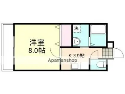JR山陽本線 中庄駅 徒歩5分 3階建 築29年(1K/2階)の間取り写真