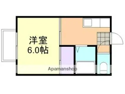 JR山陽本線 倉敷駅 徒歩9分 2階建 築37年(1K/1階)の間取り写真