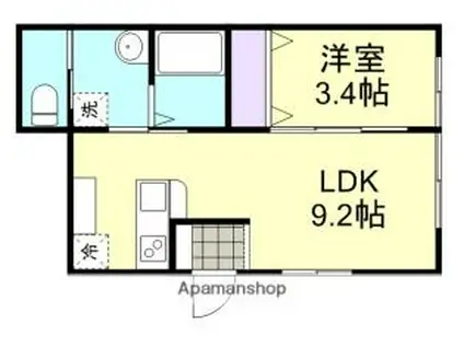 JR山陽本線 鴨方駅 徒歩7分 2階建 築4年(1LDK/1階)の間取り写真