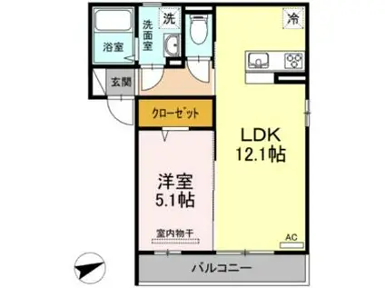 リンゴの家(1LDK/3階)の間取り写真