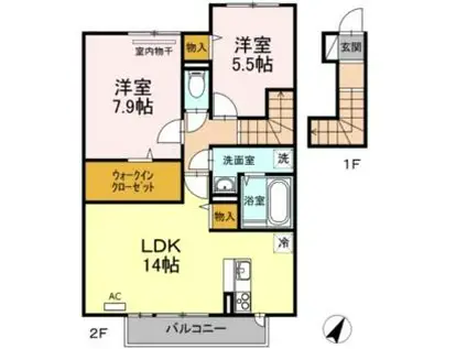 ブランシュール(2LDK/2階)の間取り写真