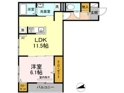 瀬戸内ハウジングII(1LDK/2階)の間取り写真