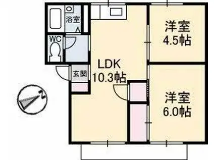 プレジール梶谷(2LDK/1階)の間取り写真