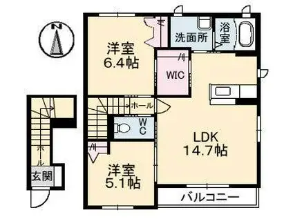 ソルフィオーレ B棟(2LDK/2階)の間取り写真