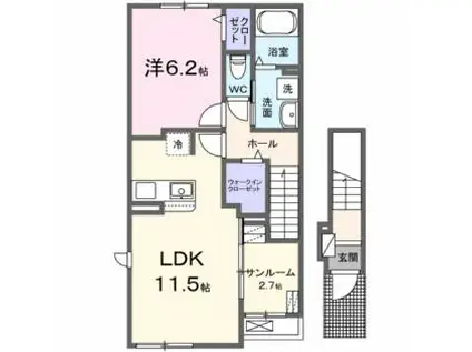 サンフラット乙島A棟(1LDK/2階)の間取り写真