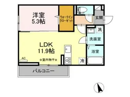 広島県三原市 3階建 築1年(1LDK/2階)の間取り写真