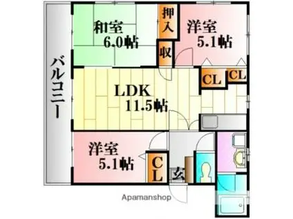 マンション葵(3LDK/3階)の間取り写真