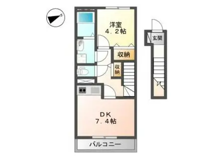 コンフォート矢賀(1DK/2階)の間取り写真