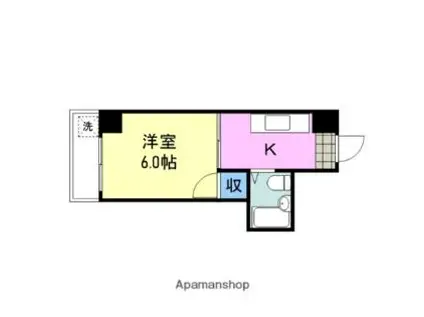 JR山陽本線 岩国駅 徒歩3分 7階建 築33年(1K/6階)の間取り写真