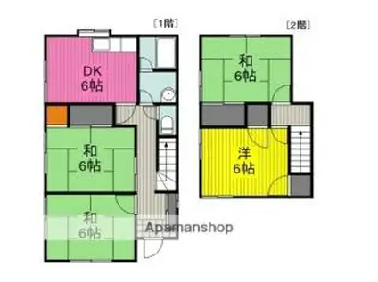 JR山口線 山口駅(山口) 徒歩52分 2階建 築43年(4DK)の間取り写真