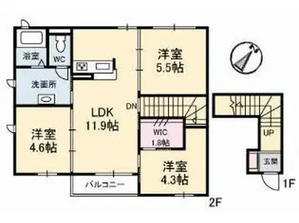 ソニックB棟(2SLDK/2階)の間取り写真