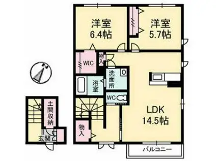 JR宇部線 上嘉川駅 徒歩18分 2階建 築11年(2LDK/2階)の間取り写真