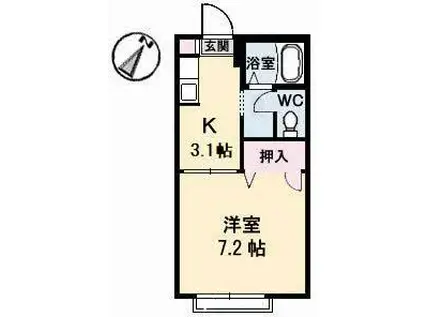 JR山口線 仁保津駅 徒歩4分 2階建 築24年(1K/1階)の間取り写真