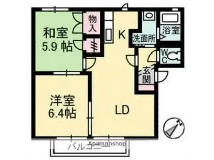 ハイツ咲蔵(2LDK/2階)の間取り写真