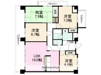 高松琴平電気鉄道志度線 今橋駅 徒歩4分 13階建 築34年(4LDK/13階)の間取り写真