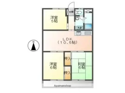 高松琴平電気鉄道長尾線 木太東口駅 徒歩4分 3階建 築45年(3LDK/3階)の間取り写真