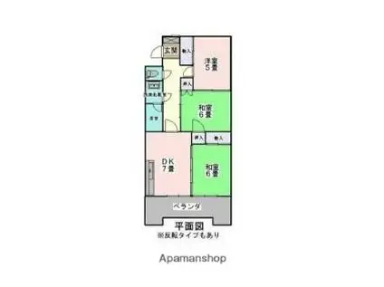 高松琴平電気鉄道長尾線 林道駅 徒歩6分 3階建 築44年(3DK/3階)の間取り写真