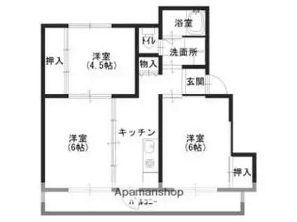 JR高徳線 志度駅 徒歩11分 4階建 築54年(3K/4階)の間取り写真