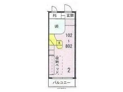 高松琴平電気鉄道志度線 松島二丁目駅 徒歩2分 8階建 築35年(ワンルーム/5階)の間取り写真