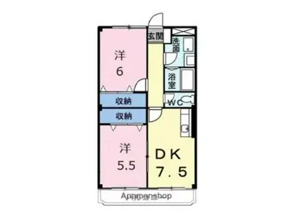 JR高徳線 志度駅 徒歩11分 3階建 築29年(2DK/3階)の間取り写真