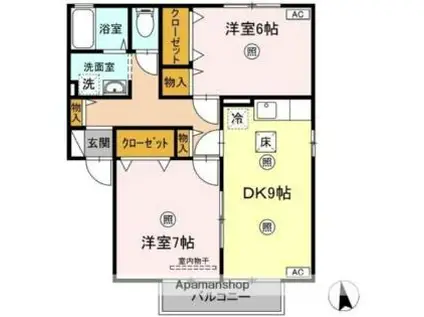 リジェール東山崎 A・B(2DK/1階)の間取り写真