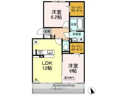 ラナマラキ(2LDK/3階)の間取り写真