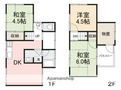 高松琴平電気鉄道長尾線 木太東口駅 徒歩9分 2階建 築46年(3DK)の間取り写真