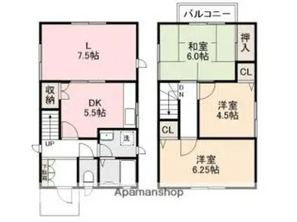 JR高徳線 木太町駅 徒歩10分 2階建 築42年(4DK)の間取り写真