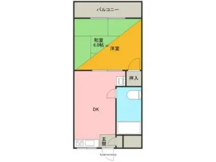 JR予讃線 丸亀駅 徒歩23分 3階建 築34年(1DK/2階)の間取り写真