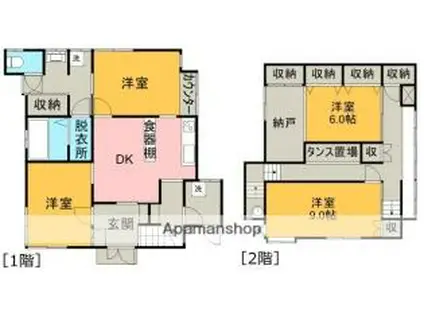 JR予讃線 丸亀駅 徒歩14分 2階建 築58年(4DK)の間取り写真