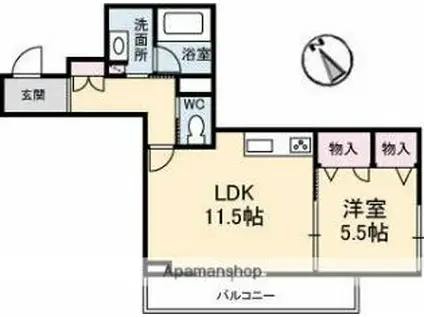 ベレオ枝松(1LDK/2階)の間取り写真