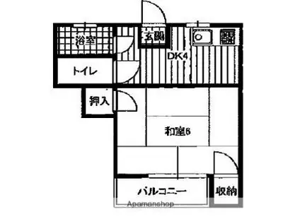 伊予鉄道横河原線 福音寺駅 徒歩17分 2階建 築41年(1K/2階)の間取り写真