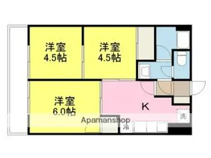 伊予鉄道高浜線 衣山駅 徒歩12分 4階建 築49年(3K/3階)の間取り写真