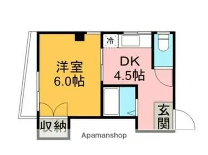 伊予鉄道郡中線 土橋駅(愛媛) 徒歩5分 4階建 築33年(1DK/4階)の間取り写真