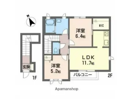 伊予鉄道横河原線 梅本駅 徒歩10分 2階建 築14年(2LDK/2階)の間取り写真