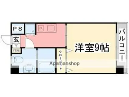 伊予鉄道高浜線 松山市駅 徒歩3分 10階建 築24年(1K/5階)の間取り写真