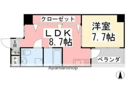 伊予鉄道高浜線 松山市駅 徒歩3分 10階建 築24年(1LDK/6階)の間取り写真