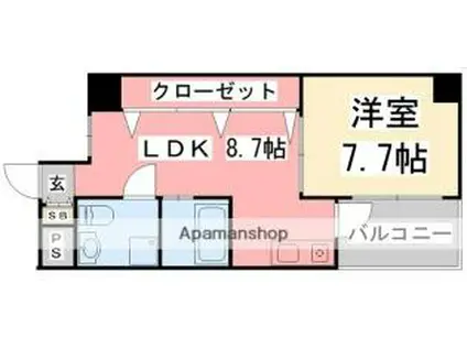 伊予鉄道高浜線 松山市駅 徒歩3分 10階建 築24年(1LDK/4階)の間取り写真
