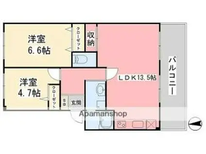伊予鉄道横河原線 北久米駅 徒歩18分 3階建 築27年(2LDK/3階)の間取り写真