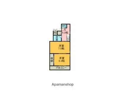 伊予鉄道高浜線 三津駅 徒歩8分 5階建 築26年(2DK/5階)の間取り写真