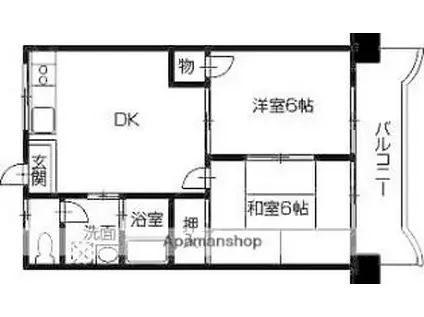 サニーフラット久米(2DK/5階)の間取り写真