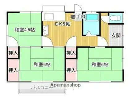 JR予讃線 市坪駅 徒歩10分 1階建 築40年(3DK)の間取り写真