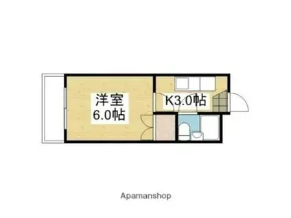 伊予鉄道市駅線 南町駅 徒歩3分 3階建 築40年(1K/3階)の間取り写真