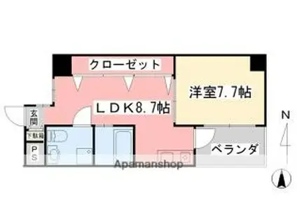 伊予鉄道市駅線 松山市駅駅 徒歩3分 10階建 築24年(1LDK/6階)の間取り写真