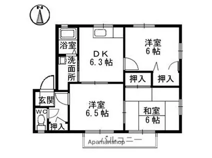 愛媛県松山市 2階建 築28年(3DK/1階)の間取り写真
