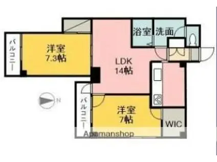 愛媛県松山市 4階建 築30年(2LDK/4階)の間取り写真